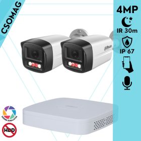   Dahua 2 cső kamerás IP megfigyelőrendszer 4MP HD cső biztonsági kamera, 2.8 mm-es fix objektívvel, PoE, beépített mikrofonnal, színes éjszakai kép, kültér
