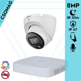   Dahua 1 turret kamerás IP megfigyelőrendszer 8MP turret biztonsági kamera, 2.8 mm-es fix objektívvel, PoE, beépített mikrofonnal, hibrid megvilágítással, fém ház, kültéri