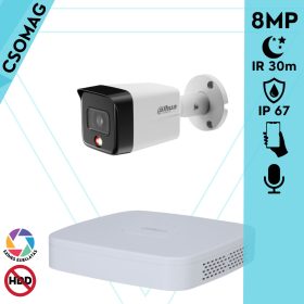   Dahua 1 cső kamerás IP megfigyelőrendszer 8MP cső biztonsági kamera, 2.8 mm-es fix objektívvel, PoE, beépített mikrofonnal, hibrid megvilágítással, fém ház, kültéri