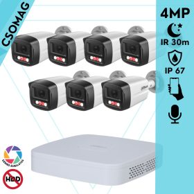   Dahua 7 cső kamerás IP megfigyelőrendszer 4MP HD cső biztonsági kamera, 2.8 mm-es fix objektívvel, PoE, beépített mikrofonnal, színes éjszakai kép, kültér