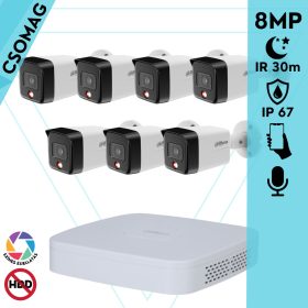   Dahua 7 cső kamerás IP megfigyelőrendszer 8MP cső biztonsági kamera, 2.8 mm-es fix objektívvel, PoE, beépített mikrofonnal, hibrid megvilágítással, fém ház, kültéri