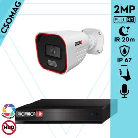   Provision 1 cső kamerás IP megfigyelőrendszer 2MP HD cső biztonsági kamera, 2.8 mm-es fix objektívvel, hibrid világítással, PoE, beépített mikrofonnal, IR 20m, kültéri