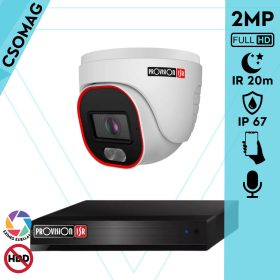   Provision 1 dome kamerás IP megfigyelőrendszer 2MP HD dome biztonsági kamera, 2.8 mm-es fix objektívvel, hibrid világítással, PoE, beépített mikrofonnal, IR 20m, kültéri