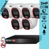 Provision 6 dome kamerás IP megfigyelőrendszer 2MP HD dome biztonsági kamera, 2.8 mm-es fix objektívvel, hibrid világítással, PoE, beépített mikrofonnal, IR 20m, kültéri