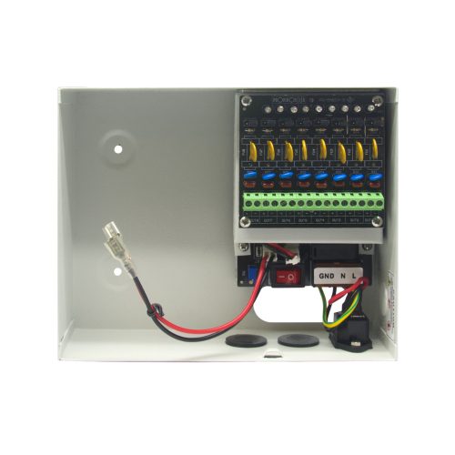 Provision PR-5A8CH-B Tápegység CCTV-hez, 8-csatornás, zárható fémdobozban, 100-240 Vac bemenet, 12-15 Vdc (szabályozható), max. 5A kimenet