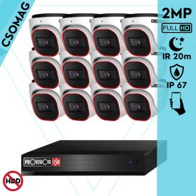   Provision 12 dome kamerás analóg megfigyelőrendszer 2MP HD Pro biztonsági kamera, inframegvilágítás 20m, 2.8mm fix lencse, 88° látószög
