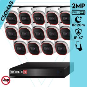  Provision 14 dome kamerás analóg megfigyelőrendszer 2MP HD Pro biztonsági kamera, inframegvilágítás 20m, 2.8mm fix lencse, 88° látószög