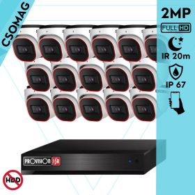   Provision 16 dome kamerás analóg megfigyelőrendszer 2MP HD Pro biztonsági kamera, inframegvilágítás 20m, 2.8mm fix lencse, 88° látószög