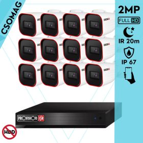   Provision 12 cső kamerás analóg megfigyelőrendszer 2MP HD Pro biztonsági kamera, inframegvilágítás 20m, 2.8mm fix lencse, 88° látószög