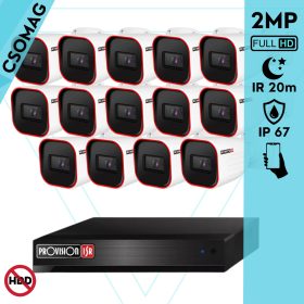   Provision 14 cső kamerás analóg megfigyelőrendszer 2MP HD Pro biztonsági kamera, inframegvilágítás 20m, 2.8mm fix lencse, 88° látószög