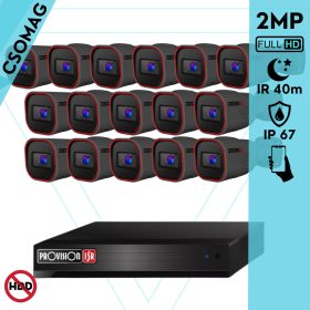   Provision 16 cső kamerás analóg megfigyelőrendszer 2MP HD Pro biztonsági kamera, variálható fókuszú objektív, 40m éjjellátás
