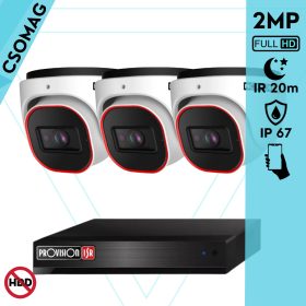   Provision 3 dome kamerás analóg megfigyelőrendszer 2MP HD Pro biztonsági kamera, inframegvilágítás 20m, 2.8mm fix lencse, 88° látószög
