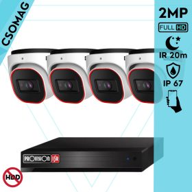   Provision 4 dome kamerás analóg megfigyelőrendszer 2MP HD Pro biztonsági kamera, inframegvilágítás 20m, 2.8mm fix lencse, 88° látószög