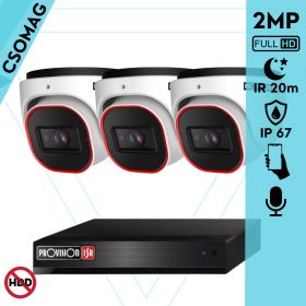   Provision 3 dome kamerás analóg megfigyelőrendszer 2MP Full HD felbontással, éjjellátó távolság 20m