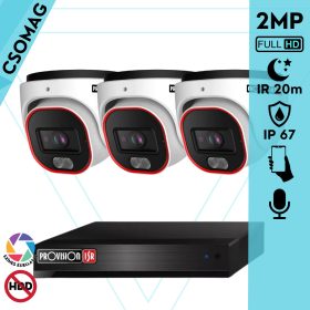   Provision 3 dome kamerás analóg megfigyelőrendszer 2MP színes éjjellátó biztonsági kamera 20m fehérfény