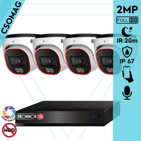   Provision 4 dome kamerás analóg megfigyelőrendszer 2MP színes éjjellátó biztonsági kamera 20m fehérfény