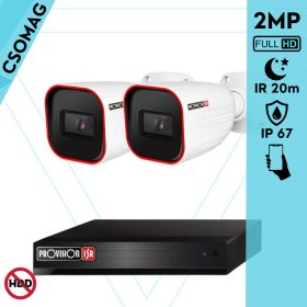   Provision 2 cső kamerás analóg megfigyelőrendszer 2MP HD Pro biztonsági kamera, inframegvilágítás 20m, 2.8mm fix lencse, 88° látószög