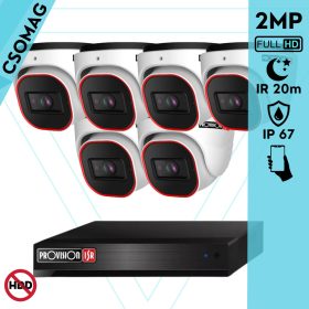   Provision 6 dome kamerás analóg megfigyelőrendszer 2MP HD Pro biztonsági kamera, inframegvilágítás 20m, 2.8mm fix lencse, 88° látószög