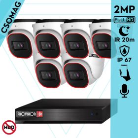   Provision 6 dome kamerás analóg megfigyelőrendszer 2MP Full HD felbontással, éjjellátó távolság 20m