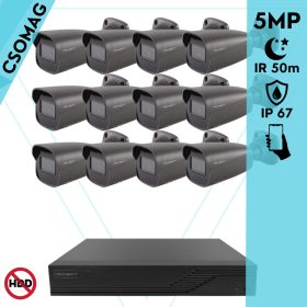   Techson 12 cső kamerás analóg megfigyelőrendszer 5MP HD cső biztonsági kamera, 2.8 mm fix objektívvel, antracitszürke fém ház
