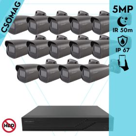   Techson 14 cső kamerás analóg megfigyelőrendszer 5MP HD cső biztonsági kamera, 2.8 mm fix objektívvel, antracitszürke fém ház