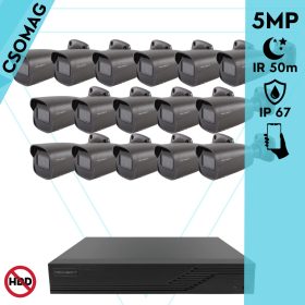   Techson 16 cső kamerás analóg megfigyelőrendszer 5MP HD cső biztonsági kamera, 2.8 mm fix objektívvel, antracitszürke fém ház