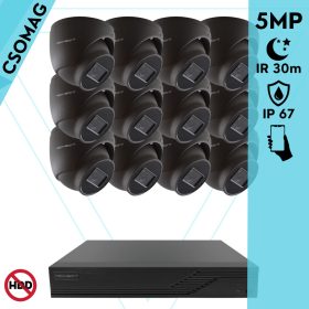   Techson 12 dome kamerás analóg megfigyelőrendszer 5MP HD dóm biztonsági kamera, 2.8 mm fix objektívvel, antracitszürke fém ház
