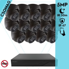   Techson 14 dome kamerás analóg megfigyelőrendszer 5MP HD dóm biztonsági kamera, 2.8 mm fix objektívvel, antracitszürke fém ház