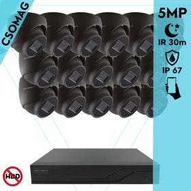   Techson 16 dome kamerás analóg megfigyelőrendszer 5MP HD dóm biztonsági kamera, 2.8 mm fix objektívvel, antracitszürke fém ház