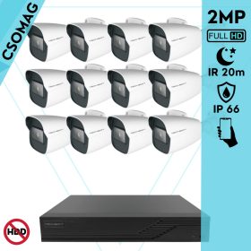   Techson 12 cső kamerás analóg megfigyelőrendszer 2MP HD cső biztonsági kamera, 2.8 mm fix objektívvel