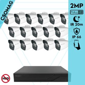   Techson 16 cső kamerás analóg megfigyelőrendszer 2MP HD cső biztonsági kamera, 2.8 mm fix objektívvel