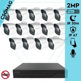   Techson 14 cső kamerás analóg megfigyelőrendszer 2MP NightVision HD cső biztonsági kamera, 2.8 mm fix objektívvel, valós WDR, beépített mikrofonnal