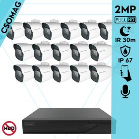   Techson 16 cső kamerás analóg megfigyelőrendszer 2MP NightVision HD cső biztonsági kamera, 2.8 mm fix objektívvel, valós WDR, beépített mikrofonnal