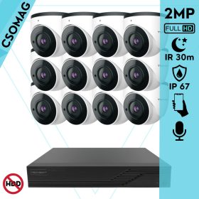   Techson 12 dome kamerás analóg megfigyelőrendszer 2MP NightVision HD dóm biztonsági kamera, 2.8 mm fix objektívvel, valós WDR, beépített mikrofonnal
