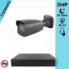   Techson 1 cső kamerás analóg megfigyelőrendszer 5MP HD cső biztonsági kamera, 2.8 mm fix objektívvel, antracitszürke fém ház