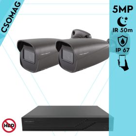   Techson 2 cső kamerás analóg megfigyelőrendszer 5MP HD cső biztonsági kamera, 2.8 mm fix objektívvel, antracitszürke fém ház