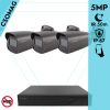 Techson 3 cső kamerás analóg megfigyelőrendszer 5MP HD cső biztonsági kamera, 2.8 mm fix objektívvel, antracitszürke fém ház