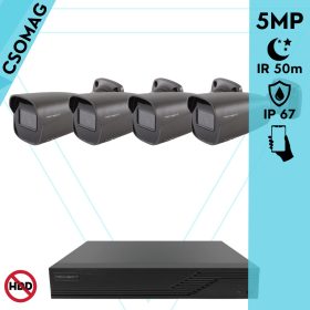   Techson 4 cső kamerás analóg megfigyelőrendszer 5MP HD cső biztonsági kamera, 2.8 mm fix objektívvel, antracitszürke fém ház