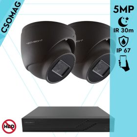   Techson 2 dome kamerás analóg megfigyelőrendszer 5MP HD dóm biztonsági kamera, 2.8 mm fix objektívvel, antracitszürke fém ház