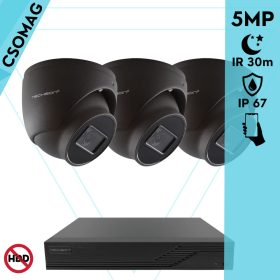   Techson 3 dome kamerás analóg megfigyelőrendszer 5MP HD dóm biztonsági kamera, 2.8 mm fix objektívvel, antracitszürke fém ház