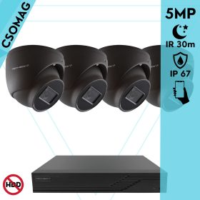   Techson 4 dome kamerás analóg megfigyelőrendszer 5MP HD dóm biztonsági kamera, 2.8 mm fix objektívvel, antracitszürke fém ház