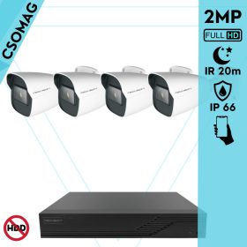   Techson 4 cső kamerás analóg megfigyelőrendszer 2MP HD cső biztonsági kamera, 2.8 mm fix objektívvel