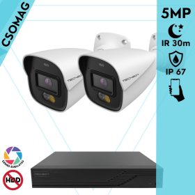   Techson 2 cső kamerás analóg megfigyelőrendszer 5MP HD cső biztonsági kamera, 2.8 mm fix objektívvel, beépített mikrofon