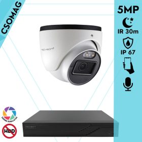   Techson 1 dome kamerás analóg megfigyelőrendszer 5MP HD dóm biztonsági kamera, 2.8 mm fix objektívvel, beépített mikrofon