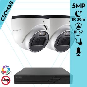   Techson 2 dome kamerás analóg megfigyelőrendszer 5MP HD dóm biztonsági kamera, 2.8 mm fix objektívvel, beépített mikrofon