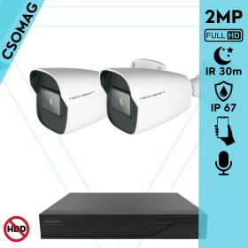   Techson 2 cső kamerás analóg megfigyelőrendszer 2MP NightVision HD cső biztonsági kamera, 2.8 mm fix objektívvel, valós WDR, beépített mikrofonnal