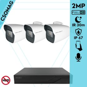   Techson 3 cső kamerás analóg megfigyelőrendszer 2MP NightVision HD cső biztonsági kamera, 2.8 mm fix objektívvel, valós WDR, beépített mikrofonnal
