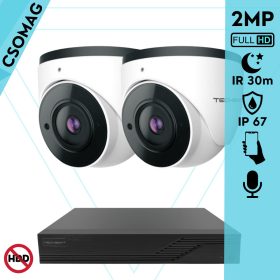   Techson 2 dome kamerás analóg megfigyelőrendszer 2MP NightVision HD dóm biztonsági kamera, 2.8 mm fix objektívvel, valós WDR, beépített mikrofonnal