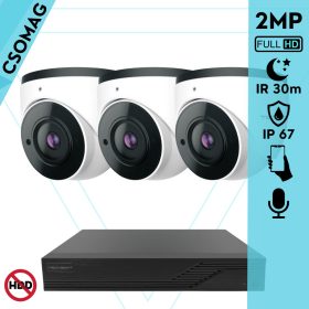   Techson 3 dome kamerás analóg megfigyelőrendszer 2MP NightVision HD dóm biztonsági kamera, 2.8 mm fix objektívvel, valós WDR, beépített mikrofonnal