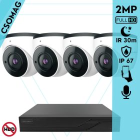   Techson 4 dome kamerás analóg megfigyelőrendszer 2MP NightVision HD dóm biztonsági kamera, 2.8 mm fix objektívvel, valós WDR, beépített mikrofonnal
